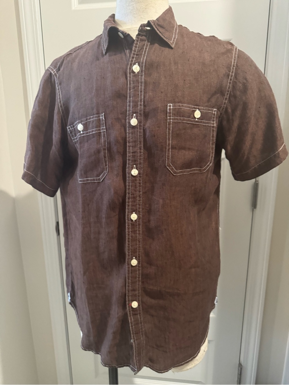 Daniel Cremieux Men’s Brown Short-Sleeve Linen Shirt Size Medium